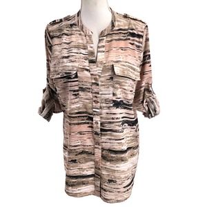 Calvin Klein Womens Size Medium Button-Up Roll Tab Sleeves Blouse Professional